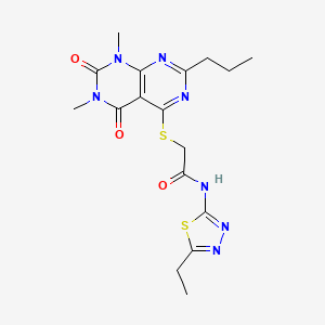 2-({6,8-dimethyl-5,7-dioxo-2-propyl-5H,6H,7H,8H-[1,3]diazino[4,5-d]pyrimidin-4-yl}sulfanyl)-N-(5-ethyl-1,3,4-thiadiazol-2-yl)acetamide