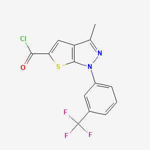 molecular formula C14H8ClF3N2OS B2481530 3-methyl-1-[3-(trifluoromethyl)phenyl]-1H-thieno[2,3-c]pyrazole-5-carbonyl chloride CAS No. 1803595-33-6