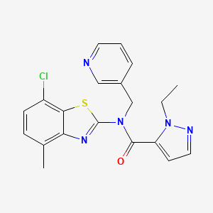 molecular formula C20H18ClN5OS B2481536 N-(7-chloro-4-methylbenzo[d]thiazol-2-yl)-1-ethyl-N-(pyridin-3-ylmethyl)-1H-pyrazole-5-carboxamide CAS No. 1171341-82-4