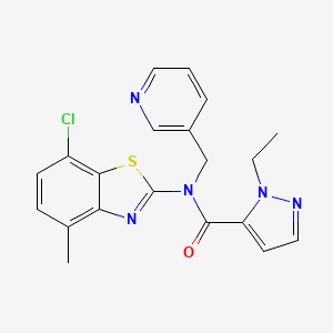 molecular formula C20H18ClN5OS B2481536 N-(7-chloro-4-méthyl-1,3-benzothiazol-2-yl)-1-éthyl-N-[(pyridin-3-yl)méthyl]-1H-pyrazole-5-carboxamide CAS No. 1171341-82-4