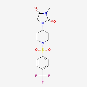 molecular formula C16H18F3N3O4S B2481539 3-Methyl-1-(1-((4-(trifluoromethyl)phenyl)sulfonyl)piperidin-4-yl)imidazolidine-2,4-dione CAS No. 2176152-06-8