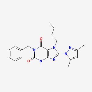 molecular formula C22H26N6O2 B2481544 1-benzyl-7-butyl-8-(3,5-dimethyl-1H-pyrazol-1-yl)-3-methyl-1H-purine-2,6(3H,7H)-dione CAS No. 1013969-95-3