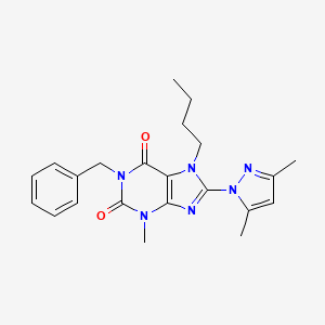 molecular formula C22H26N6O2 B2481544 1-苄基-7-丁基-8-(3,5-二甲基-1H-嘧啶-1-基)-3-甲基-1H-嘧啶-2,6(3H,7H)-二酮 CAS No. 1013969-95-3