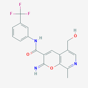 molecular formula C18H14F3N3O3 B2481587 5-(hydroxymethyl)-2-imino-8-methyl-N-[3-(trifluoromethyl)phenyl]pyrano[2,3-c]pyridine-3-carboxamide CAS No. 443116-41-4