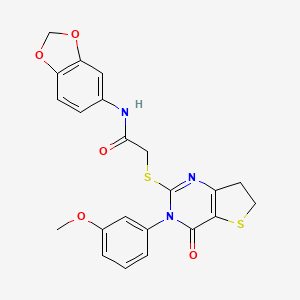 molecular formula C22H19N3O5S2 B2481611 N-(benzo[d][1,3]dioxol-5-yl)-2-((3-(3-methoxyphenyl)-4-oxo-3,4,6,7-tetrahydrothieno[3,2-d]pyrimidin-2-yl)thio)acetamide CAS No. 877655-20-4