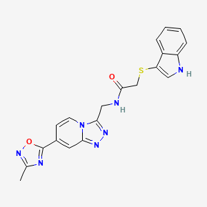 molecular formula C20H17N7O2S B2481615 N-((7-(3-méthyl-1,2,4-oxadiazol-5-yl)-[1,2,4]triazolo[4,3-a]pyridin-3-yl)méthyl)-2-((1H-indol-3-yl)thio)acétamide CAS No. 2034530-77-1