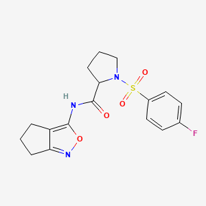 molecular formula C17H18FN3O4S B2481616 N-(5,6-二氢-4H-环戊[c]异噁唑-3-基)-1-((4-氟苯基)磺酰)吡咯啉-2-甲酰胺 CAS No. 1048663-90-6