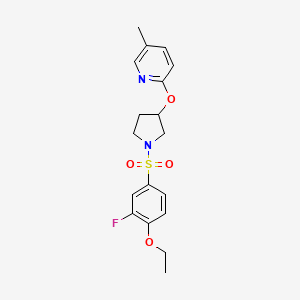 molecular formula C18H21FN2O4S B2481640 2-((1-((4-Ethoxy-3-fluorophenyl)sulfonyl)pyrrolidin-3-yl)oxy)-5-methylpyridine CAS No. 1903654-82-9