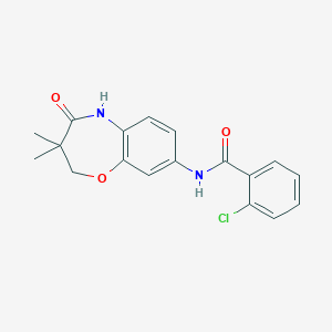 molecular formula C18H17ClN2O3 B2481656 2-氯-N-(3,3-二甲基-4-氧代-2,3,4,5-四氢苯并[b][1,4]噁唑-8-基)苯甲酰胺 CAS No. 921584-31-8