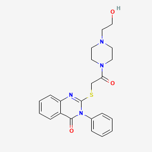 molecular formula C22H24N4O3S B2481657 2-((2-(4-(2-hydroxyethyl)piperazin-1-yl)-2-oxoethyl)thio)-3-phenylquinazolin-4(3H)-one CAS No. 315695-74-0