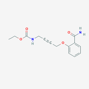 molecular formula C14H16N2O4 B2481660 乙酸(4-(2-氨甲酰苯氧)丁-2-炔-1-基)酯 CAS No. 1421501-22-5