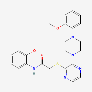 molecular formula C24H27N5O3S B2481664 N-(2-Methoxyphenyl)-2-[3-[4-(2-methoxyphenyl)piperazin-1-yl]pyrazin-2-yl]sulfanylacetamide CAS No. 1115931-91-3