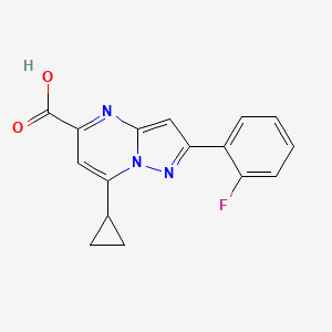molecular formula C16H12FN3O2 B2481679 7-Cyclopropyl-2-(2-fluorophenyl)pyrazolo[1,5-a]pyrimidine-5-carboxylic acid CAS No. 1226379-36-7