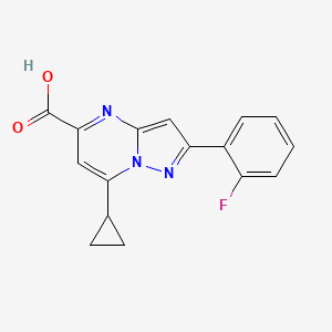 molecular formula C16H12FN3O2 B2481679 7-シクロプロピル-2-(2-フルオロフェニル)ピラゾロ[1,5-a]ピリミジン-5-カルボン酸 CAS No. 1226379-36-7