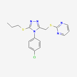 molecular formula C16H16ClN5S2 B2481690 2-[[4-(4-Chlorophenyl)-5-propylsulfanyl-1,2,4-triazol-3-yl]methylsulfanyl]pyrimidine CAS No. 868221-76-5