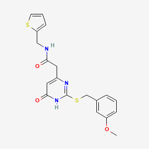 molecular formula C19H19N3O3S2 B2481700 2-(2-((3-methoxybenzyl)thio)-6-oxo-1,6-dihydropyrimidin-4-yl)-N-(thiophen-2-ylmethyl)acetamide CAS No. 1105236-84-7