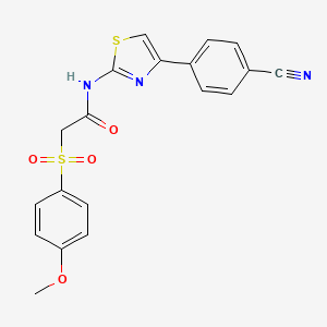 molecular formula C19H15N3O4S2 B2481706 N-(4-(4-cyanophenyl)thiazol-2-yl)-2-((4-methoxyphenyl)sulfonyl)acetamide CAS No. 941907-91-1