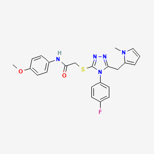molecular formula C23H22FN5O2S B2481712 2-((4-(4-fluorophenyl)-5-((1-methyl-1H-pyrrol-2-yl)methyl)-4H-1,2,4-triazol-3-yl)thio)-N-(4-methoxyphenyl)acetamide CAS No. 847393-84-4