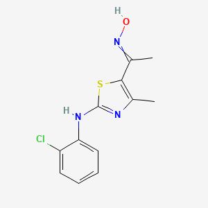 molecular formula C12H12ClN3OS B2481713 N-(2-chlorophenyl)-5-[1-(hydroxyimino)ethyl]-4-methyl-1,3-thiazol-2-amine CAS No. 946386-90-9