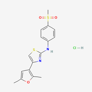 molecular formula C16H17ClN2O3S2 B2481717 4-(2,5-dimethylfuran-3-yl)-N-(4-(methylsulfonyl)phenyl)thiazol-2-amine hydrochloride CAS No. 2034250-49-0