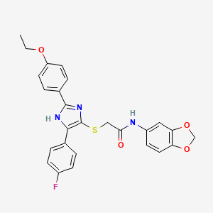 molecular formula C26H22FN3O4S B2481722 N-(2H-1,3-benzodioxol-5-yl)-2-{[2-(4-ethoxyphenyl)-5-(4-fluorophenyl)-1H-imidazol-4-yl]sulfanyl}acetamide CAS No. 901243-04-7