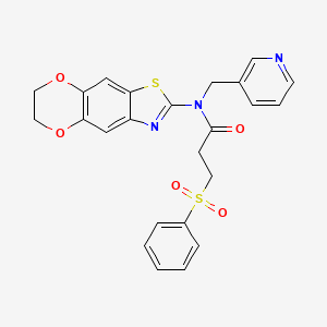 molecular formula C24H21N3O5S2 B2481723 N-(6,7-二氢-1,4-二氧杂环[2',3':4,5]苯并[1,2-d]噻唑-2-基)-3-(苯基磺酰基)-N-(吡啶-3-基甲基)丙酰胺 CAS No. 895027-54-0