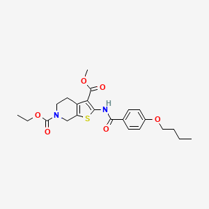 molecular formula C23H28N2O6S B2481725 6-乙基-3-甲基-2-(4-丁氧基苯甲酰胺)-4,5-二氢噻吩[2,3-c]吡啶-3,6(7H)-二羧酸酯 CAS No. 864926-14-7