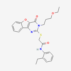 molecular formula C25H27N3O4S B2481732 2-[[3-(3-ethoxypropyl)-4-oxo-[1]benzofuro[3,2-d]pyrimidin-2-yl]sulfanyl]-N-(2-ethylphenyl)acetamide CAS No. 866894-94-2