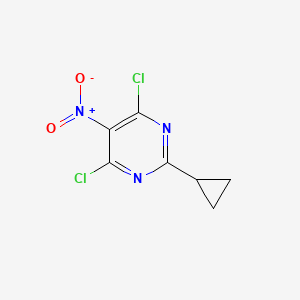 molecular formula C7H5Cl2N3O2 B2481736 4,6-Dichloro-2-cyclopropyl-5-nitropyrimidine CAS No. 75438-78-7