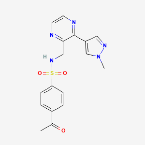 molecular formula C17H17N5O3S B2481737 4-acetyl-N-((3-(1-methyl-1H-pyrazol-4-yl)pyrazin-2-yl)methyl)benzenesulfonamide CAS No. 2034466-05-0