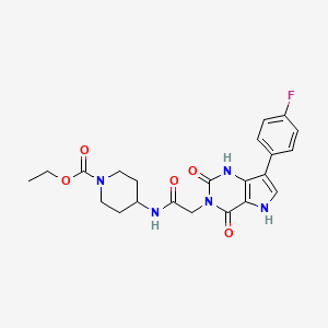 molecular formula C22H24FN5O5 B2481739 ethyl 4-(2-(7-(4-fluorophenyl)-2,4-dioxo-1H-pyrrolo[3,2-d]pyrimidin-3(2H,4H,5H)-yl)acetamido)piperidine-1-carboxylate CAS No. 1115372-03-6