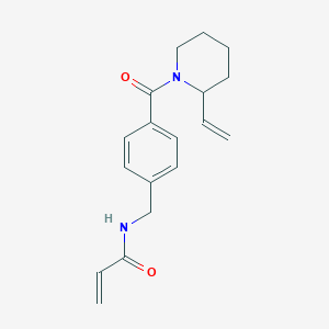 molecular formula C18H22N2O2 B2481745 N-[[4-(2-Ethenylpiperidine-1-carbonyl)phenyl]methyl]prop-2-enamide CAS No. 2199129-05-8