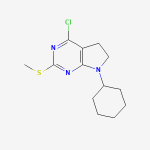 molecular formula C13H18ClN3S B2481749 4-Chloro-7-Cyclohexyl-6,7-Dihydro-2-(Methylthio)-(5H)-Pyrrolo[2,3-D]Pyrimidine CAS No. 388572-67-6