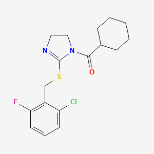 molecular formula C17H20ClFN2OS B2481756 [2-[(2-Chloro-6-fluorophenyl)methylsulfanyl]-4,5-dihydroimidazol-1-yl]-cyclohexylmethanone CAS No. 851802-68-1