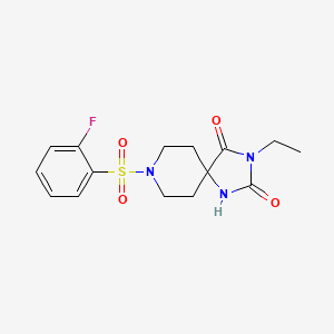 molecular formula C15H18FN3O4S B2481769 3-エチル-8-((2-フルオロフェニル)スルホニル)-1,3,8-トリアザスピロ[4.5]デカン-2,4-ジオン CAS No. 941970-79-2