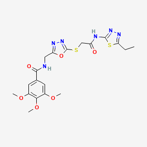 molecular formula C19H22N6O6S2 B2481772 N-[[5-[2-[(5-ethyl-1,3,4-thiadiazol-2-yl)amino]-2-oxoethyl]sulfanyl-1,3,4-oxadiazol-2-yl]methyl]-3,4,5-trimethoxybenzamide CAS No. 851784-04-8