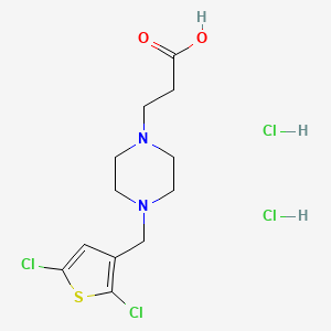 molecular formula C12H18Cl4N2O2S B2481782 Ácido 3-[4-[(2,5-dicloro-tiofen-3-il)metil]piperazin-1-il]propanoico; dihidrocloruro CAS No. 2445785-48-6