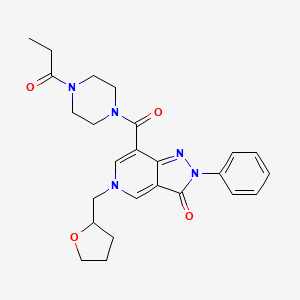 molecular formula C25H29N5O4 B2481826 2-phenyl-7-(4-propionylpiperazine-1-carbonyl)-5-((tetrahydrofuran-2-yl)methyl)-2H-pyrazolo[4,3-c]pyridin-3(5H)-one CAS No. 1021095-86-2