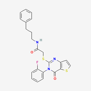 molecular formula C23H20FN3O2S2 B2481829 2-{[3-(2-fluorophenyl)-4-oxo-3,4-dihydrothieno[3,2-d]pyrimidin-2-yl]sulfanyl}-N-(3-phenylpropyl)acetamide CAS No. 1260634-05-6