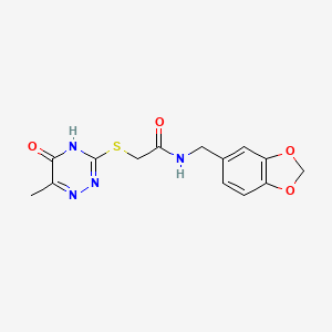 molecular formula C14H14N4O4S B2481832 N-(benzo[d][1,3]dioxol-5-ylmethyl)-2-((6-methyl-5-oxo-4,5-dihydro-1,2,4-triazin-3-yl)thio)acetamide CAS No. 460726-71-0