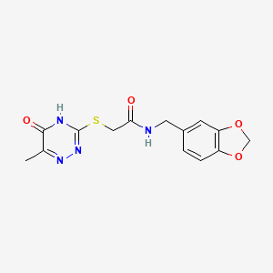 molecular formula C14H14N4O4S B2481832 N-(benzo[d][1,3]dioxol-5-ylméthyl)-2-((6-méthyl-5-oxo-4,5-dihydro-1,2,4-triazin-3-yl)thio)acétamide CAS No. 460726-71-0