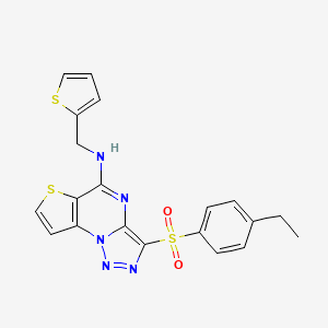 molecular formula C20H17N5O2S3 B2481835 3-[(4-乙基苯基)磺酰基]-N-(2-噻吩基甲基)噻吩并[2,3-e][1,2,3]三唑并[1,5-a]嘧啉-5-胺 CAS No. 892742-76-6