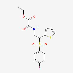 molecular formula C16H16FNO5S2 B2481842 Ethyl 2-((2-((4-fluorophenyl)sulfonyl)-2-(thiophen-2-yl)ethyl)amino)-2-oxoacetate CAS No. 896329-63-8