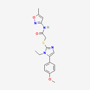 molecular formula C18H20N4O3S B2481857 2-((1-乙基-5-(4-甲氧基苯基)-1H-咪唑-2-基)硫代)-N-(5-甲基异噁唑-3-基)乙酰胺 CAS No. 1206987-48-5