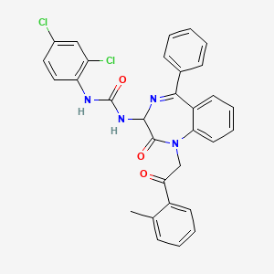 molecular formula C31H24Cl2N4O3 B2481860 N-(2,5-diaza-2-(2-(2-methylphenyl)-2-oxoethyl)-3-oxo-6-phenylbicyclo[5.4.0]undeca-1(7),5,8,10-tetraen-4-yl)((2,5-dichlorophenyl)amino)formamide CAS No. 1796890-22-6