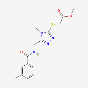 molecular formula C15H18N4O3S B2481864 甲酸2-((4-甲基-5-((3-甲基苯甲酰胺)甲基)-4H-1,2,4-三唑-3-基)硫)乙酸酯 CAS No. 689751-16-4