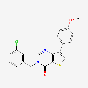 molecular formula C20H15ClN2O2S B2481865 3-(3-chlorobenzyl)-7-(4-methoxyphenyl)thieno[3,2-d]pyrimidin-4(3H)-one CAS No. 1105238-42-3