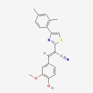 molecular formula C21H18N2O2S B2481875 (E)-2-(4-(2,4-dimethylphenyl)thiazol-2-yl)-3-(4-hydroxy-3-methoxyphenyl)acrylonitrile CAS No. 476671-08-6