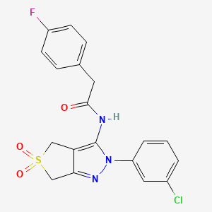 molecular formula C19H15ClFN3O3S B2481895 N-(2-(3-chlorophenyl)-5,5-dioxido-4,6-dihydro-2H-thieno[3,4-c]pyrazol-3-yl)-2-(4-fluorophenyl)acetamide CAS No. 500266-95-5