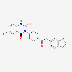 molecular formula C22H20FN3O5 B2481896 3-(1-(2-(苯并[d][1,3]二噁英-5-基)乙酰)哌啶-4-基)-6-氟喹唑啉-2,4(1H,3H)-二酮 CAS No. 2034371-64-5